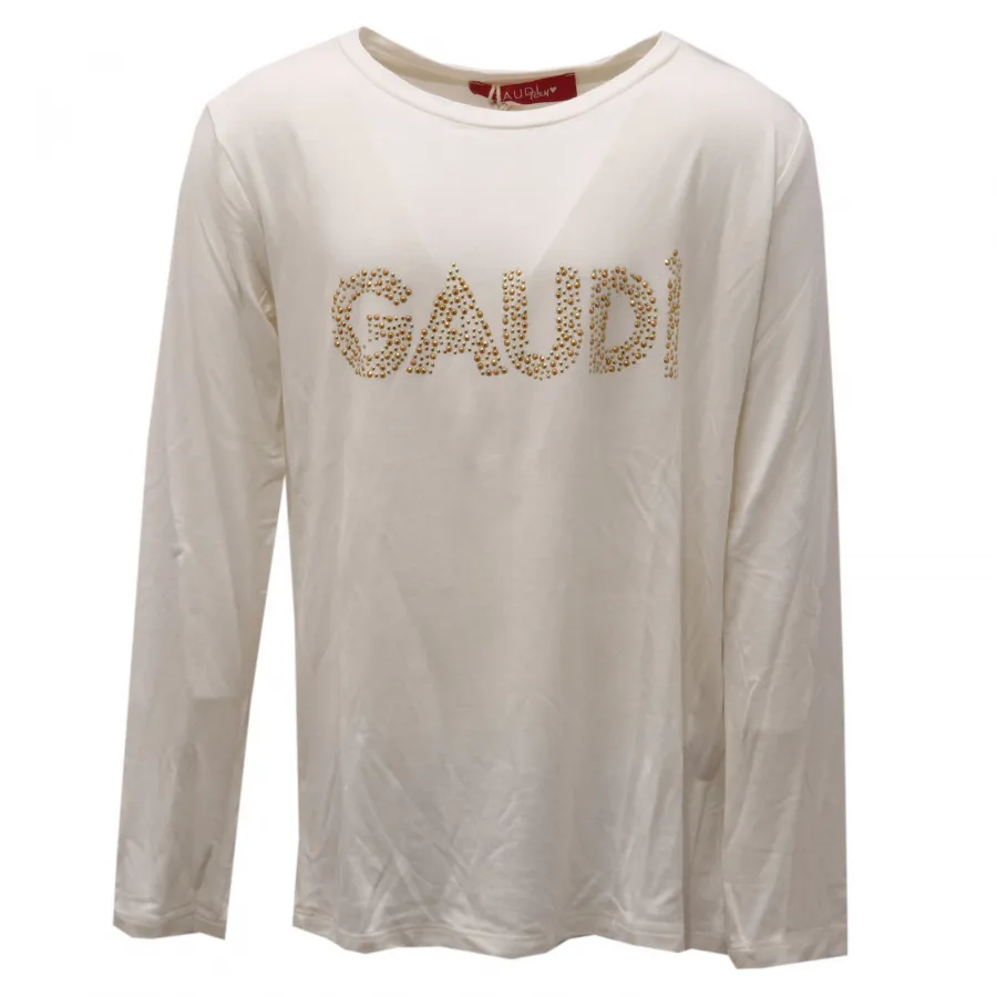 1932AD maglia bimba GIRL GAUDI' TEEN white/gold strass t-shirt kids