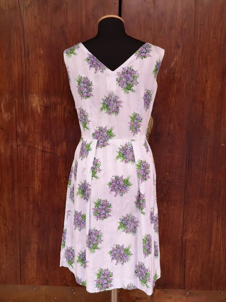 Abito sartoriale anni ’50 a fiori viola