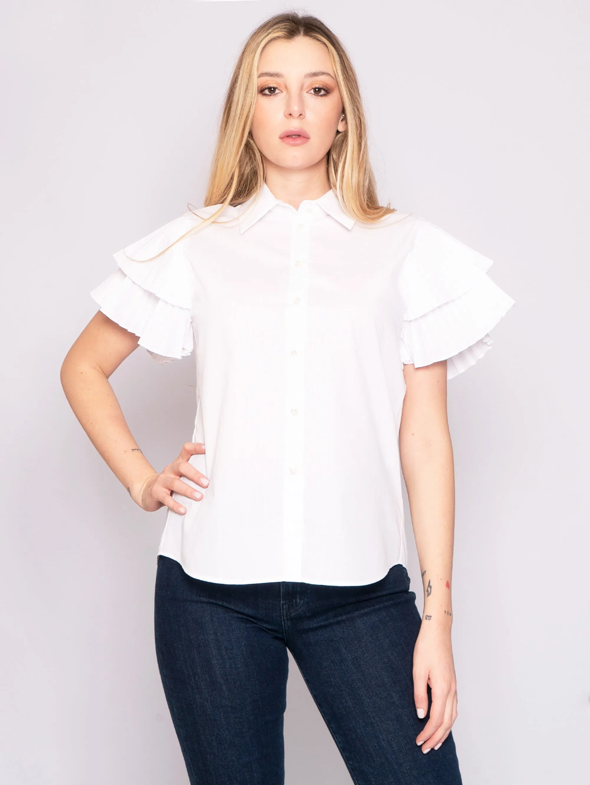 Camicia con Maniche Plissé Bianco