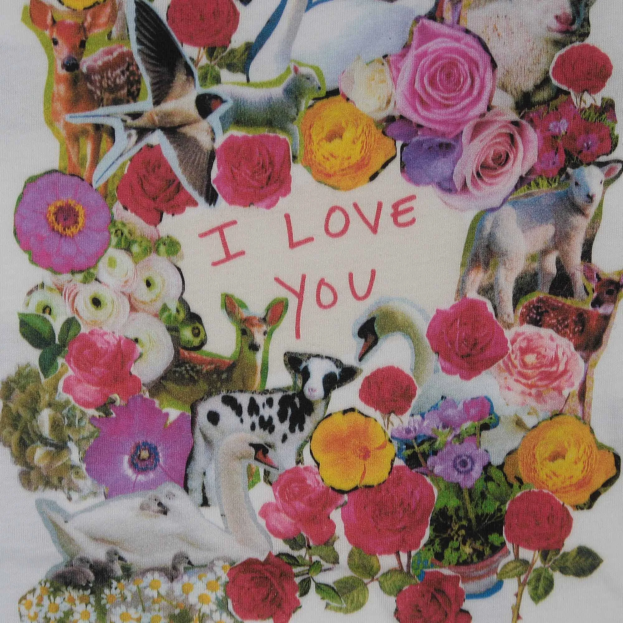 Canotta Bambina Bianca Con Stampa Fiori E Animali