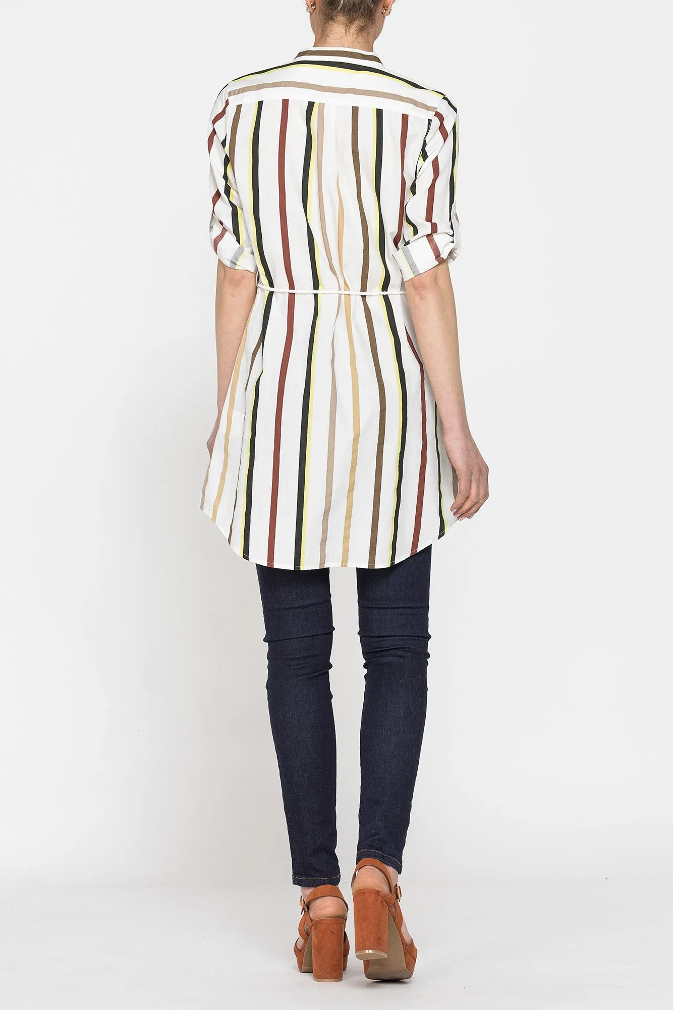 Carrera  ---------    ------------Maxi camicia in cotone leggero a righe  Bianco