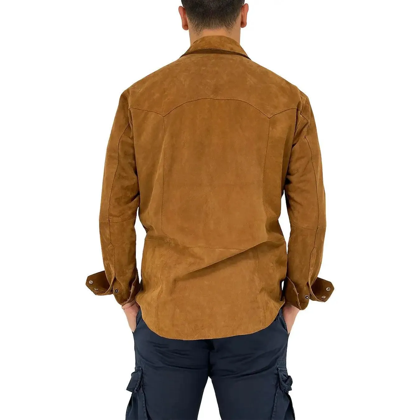 DFOUR Giacca Camicia Uomo, Colletto Classico, Pelle, Marrone