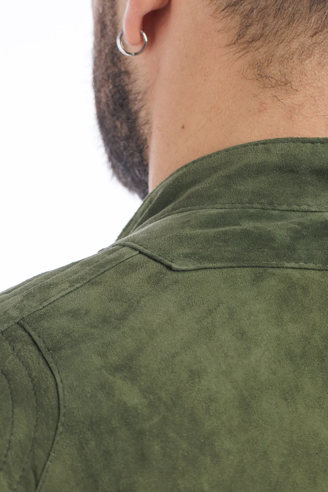 Men’s reindeer suede jacket with PP zipper green