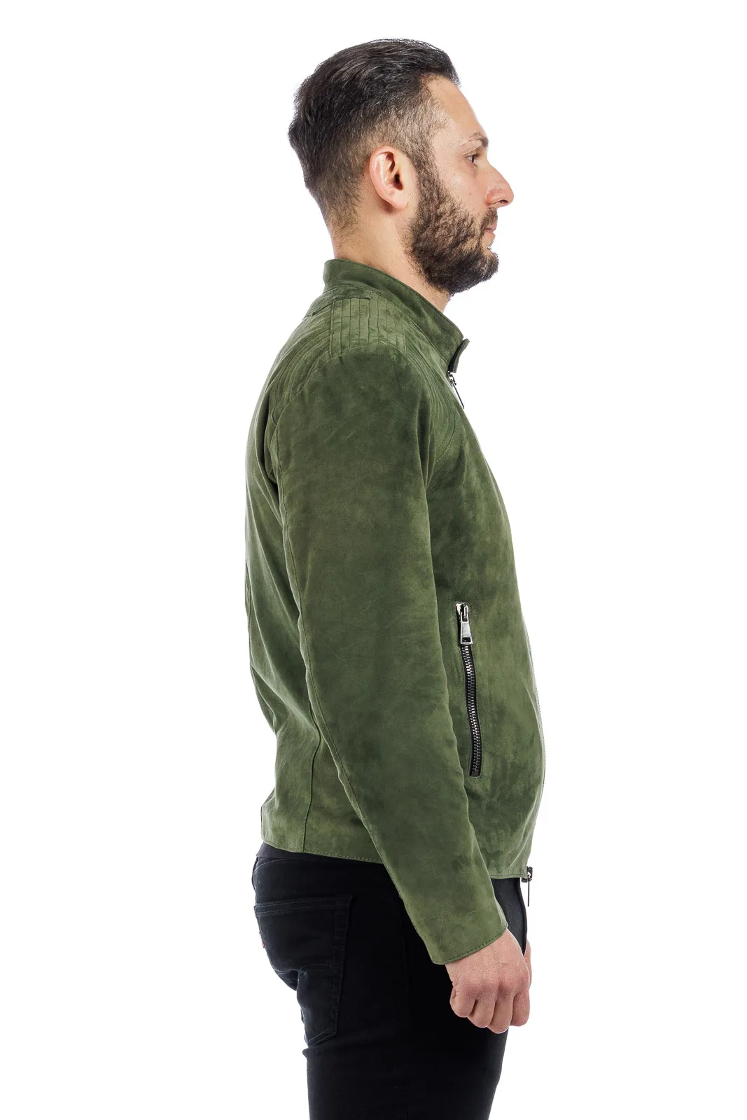 Men’s reindeer suede jacket with PP zipper green