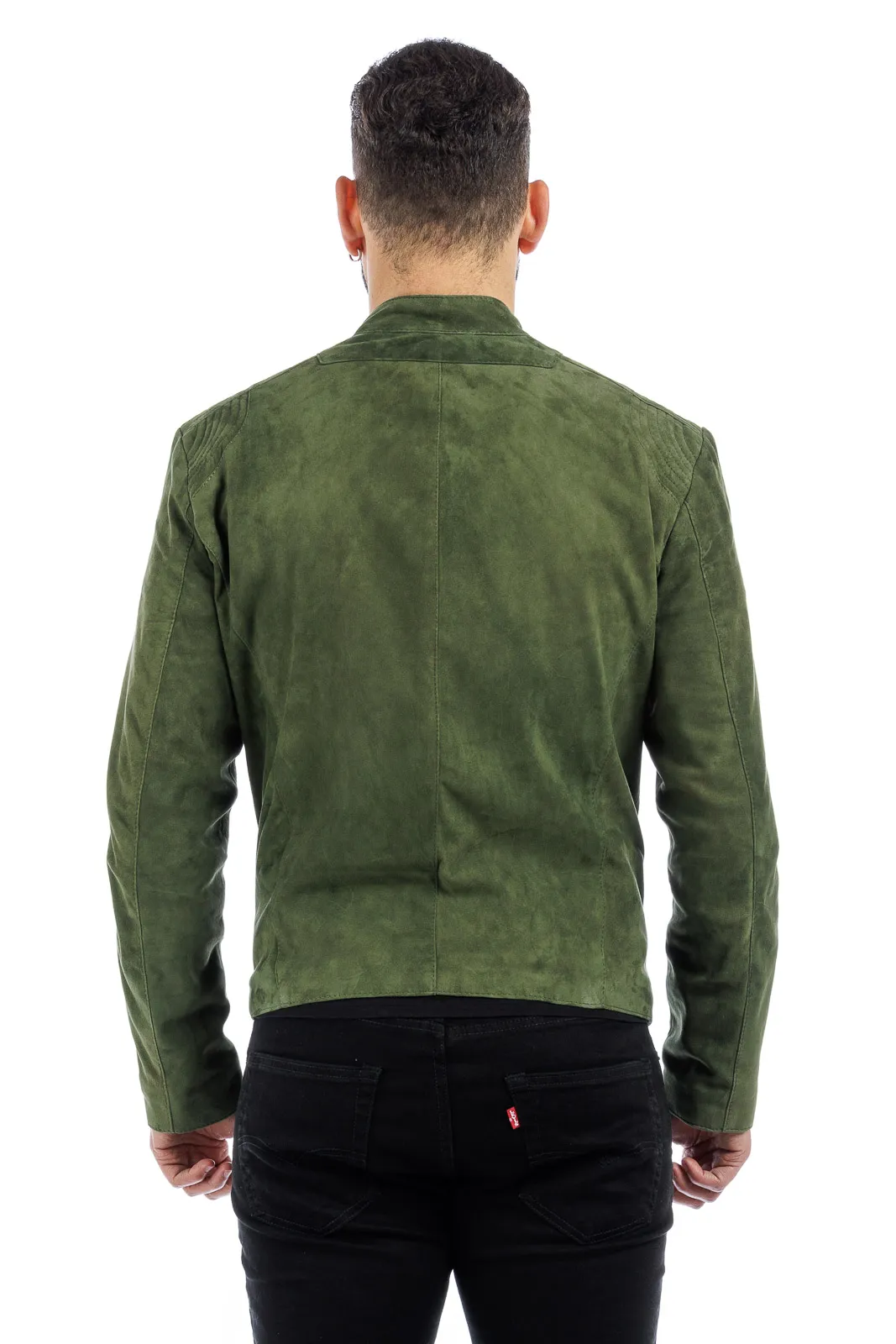 Men’s reindeer suede jacket with PP zipper green