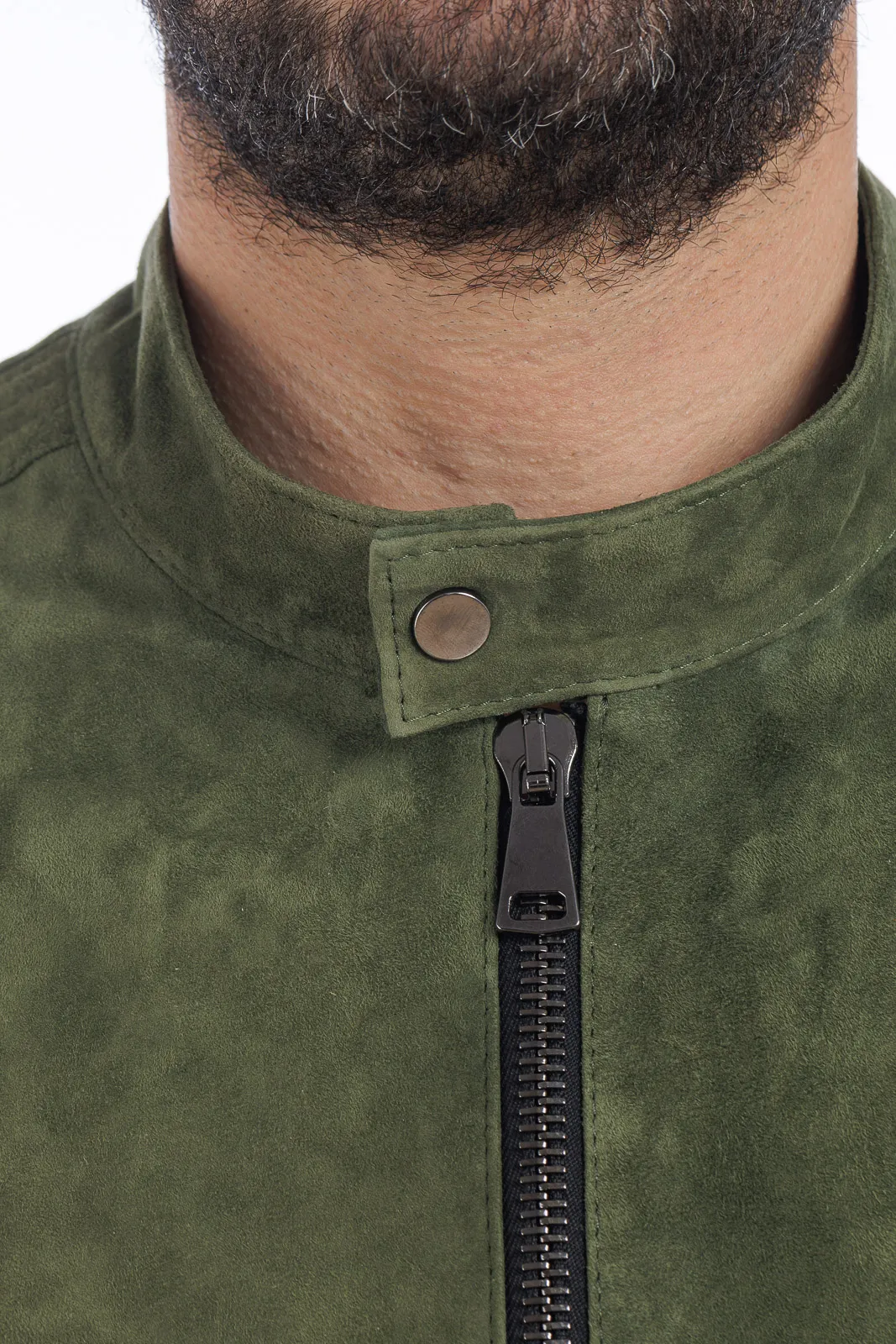 Men’s reindeer suede jacket with PP zipper green