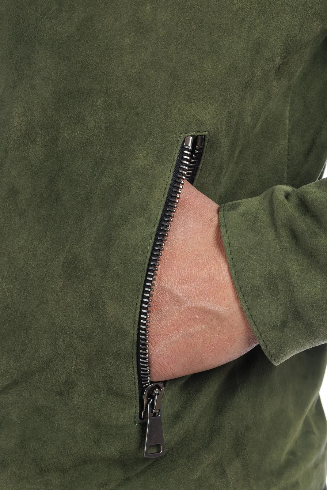 Men’s reindeer suede jacket with PP zipper green