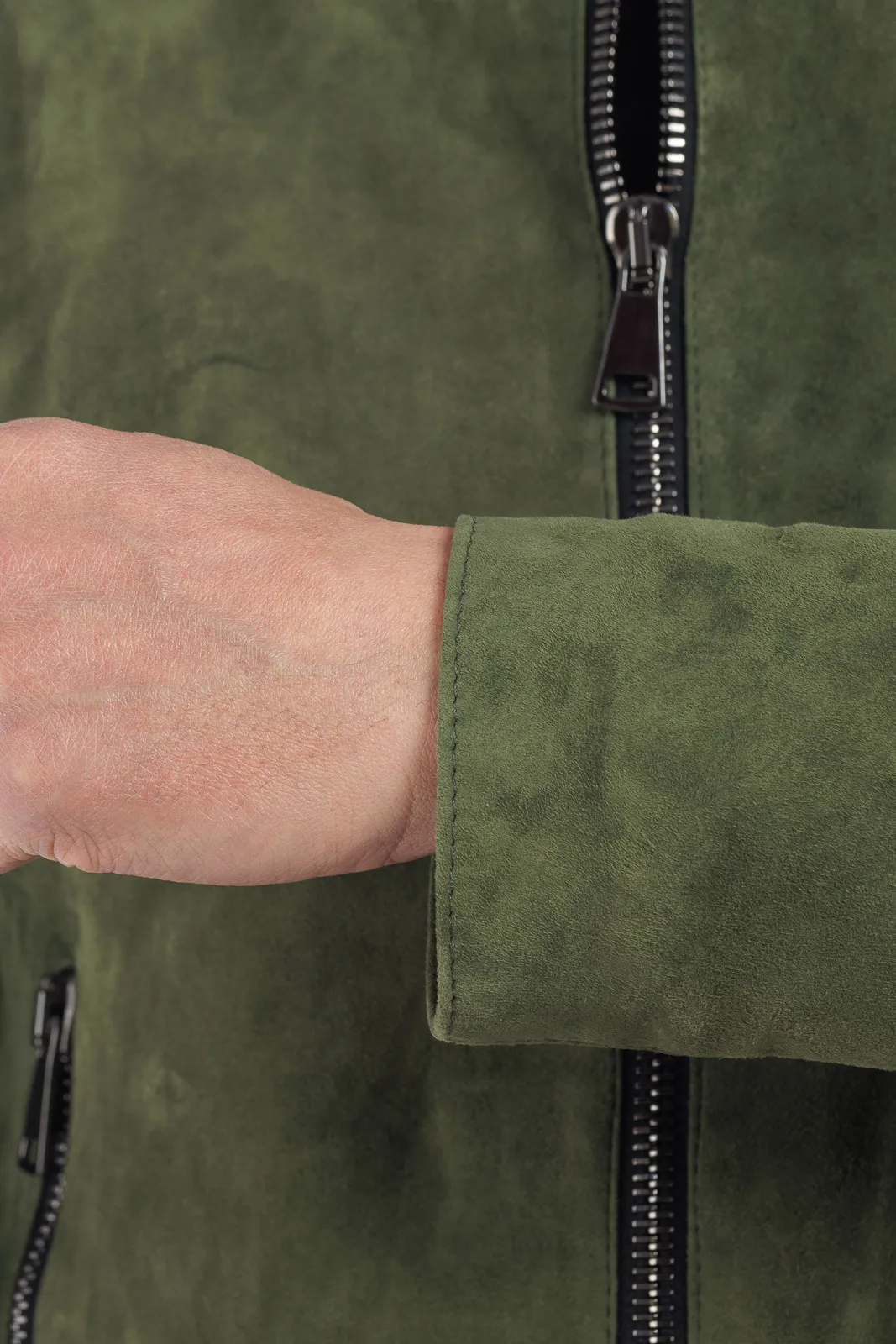 Men’s reindeer suede jacket with PP zipper green
