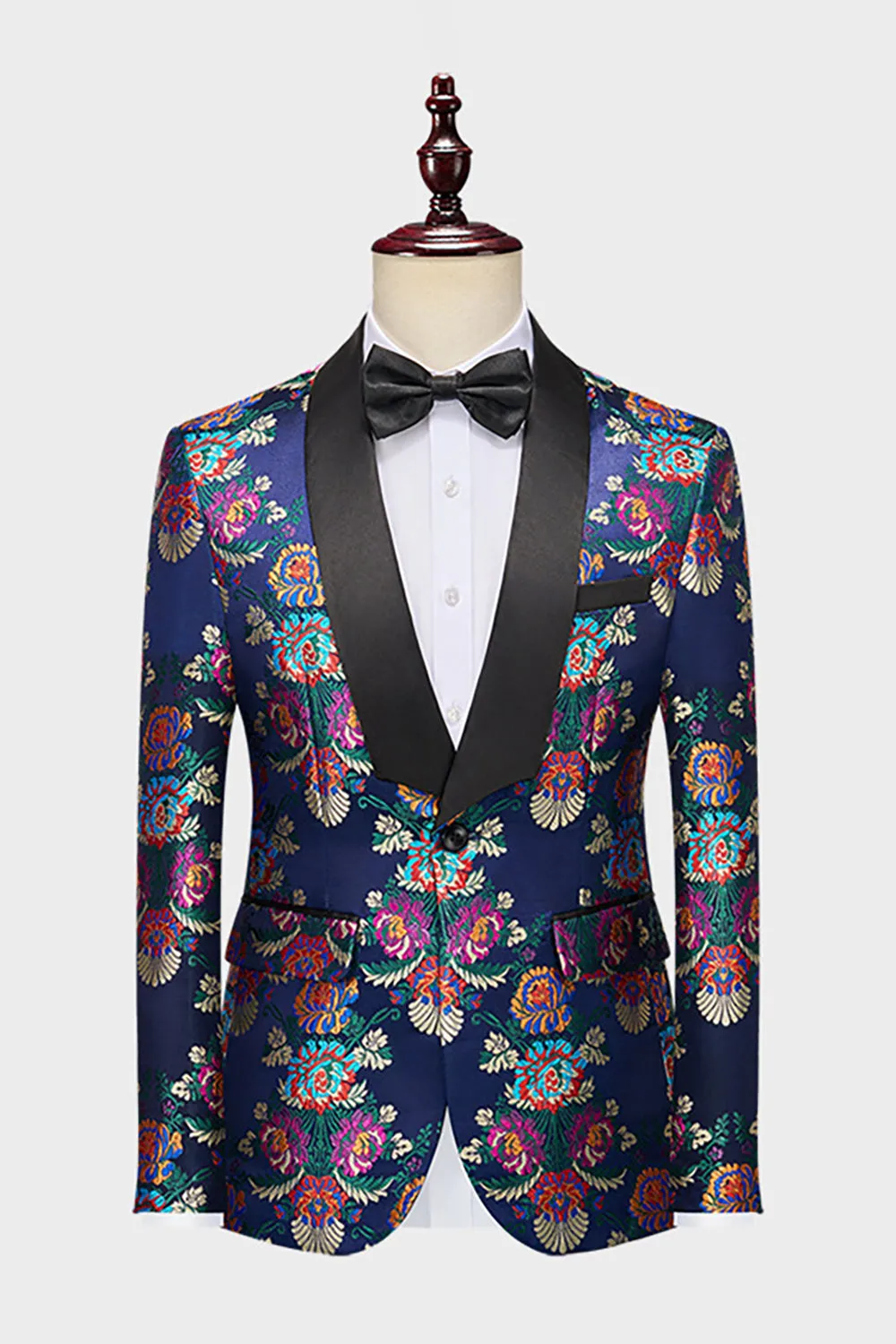 Navy Flower Jacquard 2 Pezzi Abiti da ballo da uomo