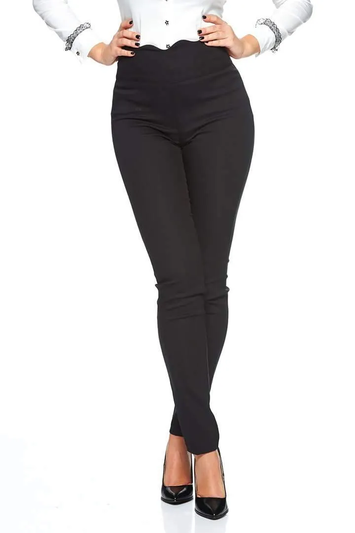 Pantalone nero - aderente - vita alta con ondine decorative - Fofy