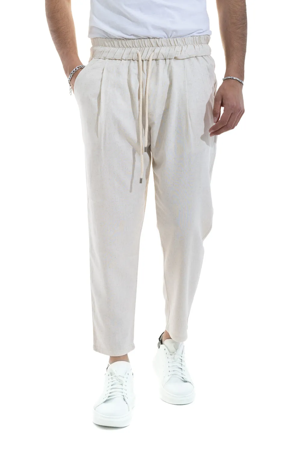 Pantalone Uomo In Lino Tinta Unita Tasca America Art. Pt45