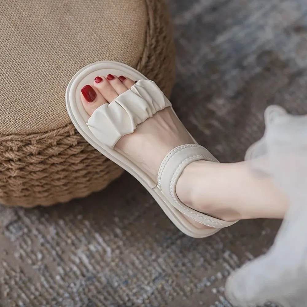 Sandali con suola spessa stile fata femminile 2024 nuovi versatili capi esterni estivi scarpe romane piatte scarpe da spiaggia m