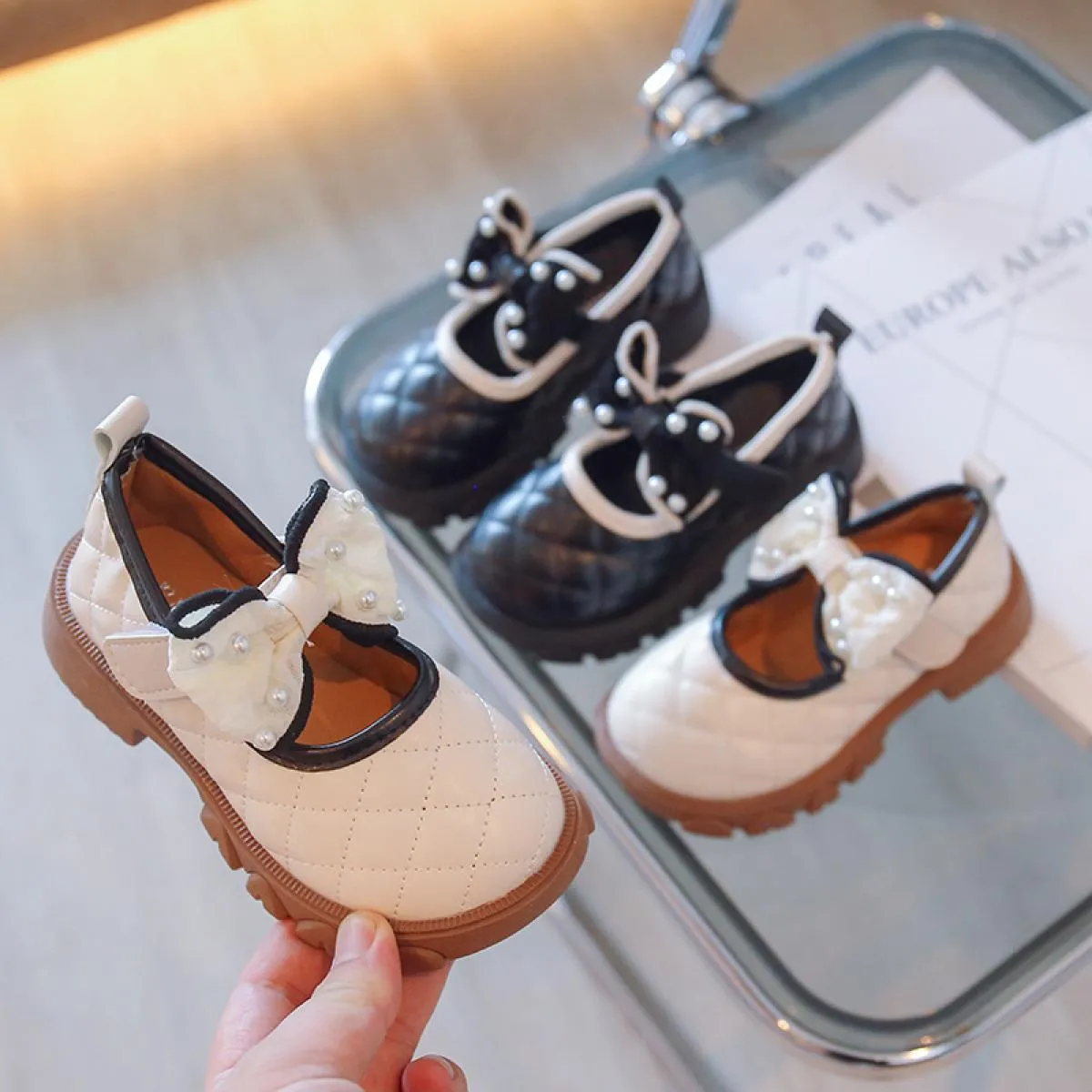 Scarpe in pelle PU per ragazze superiori scozzesi Scarpe da performance per la scuola primaria di inizio autunno Scarpe da princ