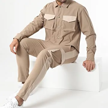 Set giacca e pantaloni cargo color cammello chiaro
