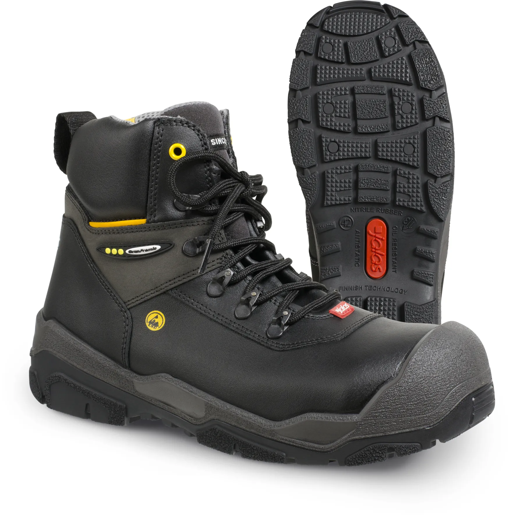 Stivaletti antinfortunistici S3 Ejendals da  Unisex tg. 47, col. Nero, Giallo, ESD, resistenti all'acqua, con puntale