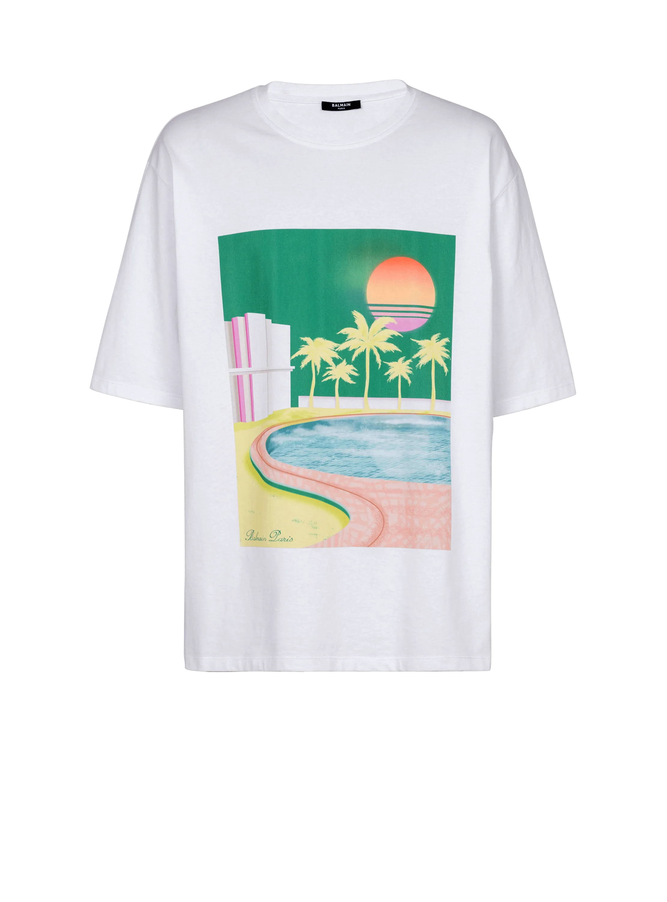 T-shirt ampia con stampa Balmain stile cartolina