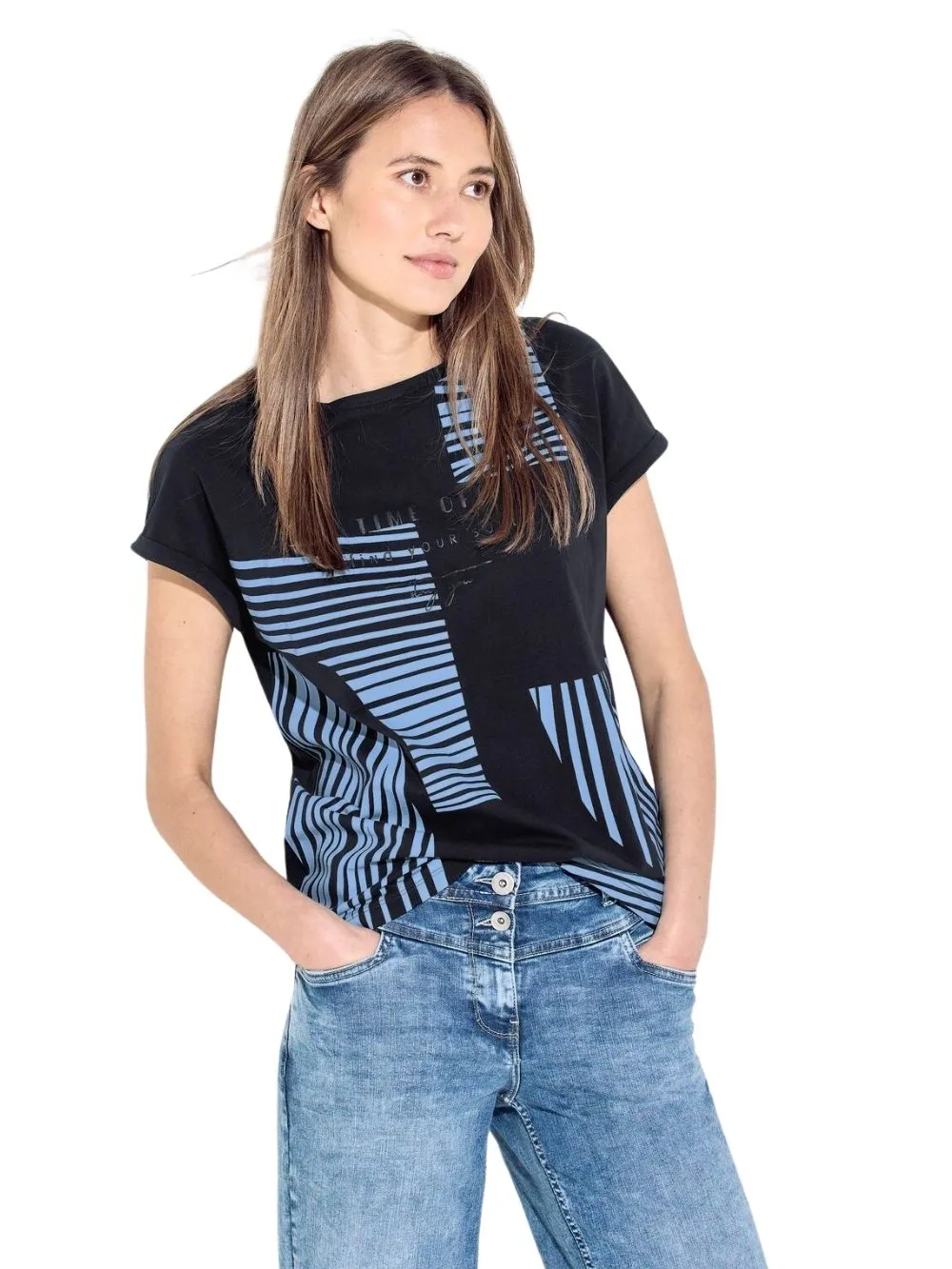 T-shirt Donna Blu con fantasia a righe