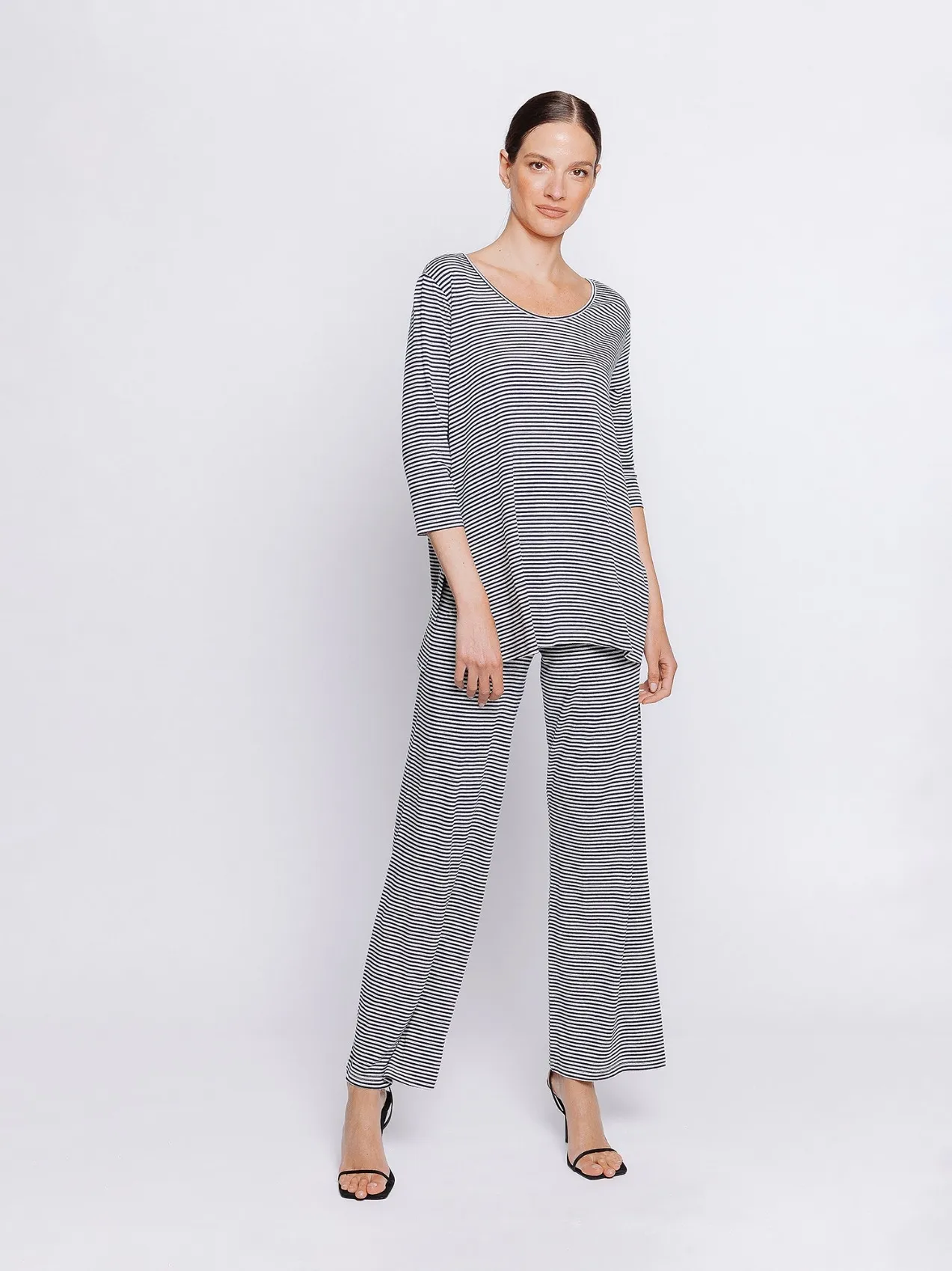 T-shirt lunga a righe BLU & GRIGIE