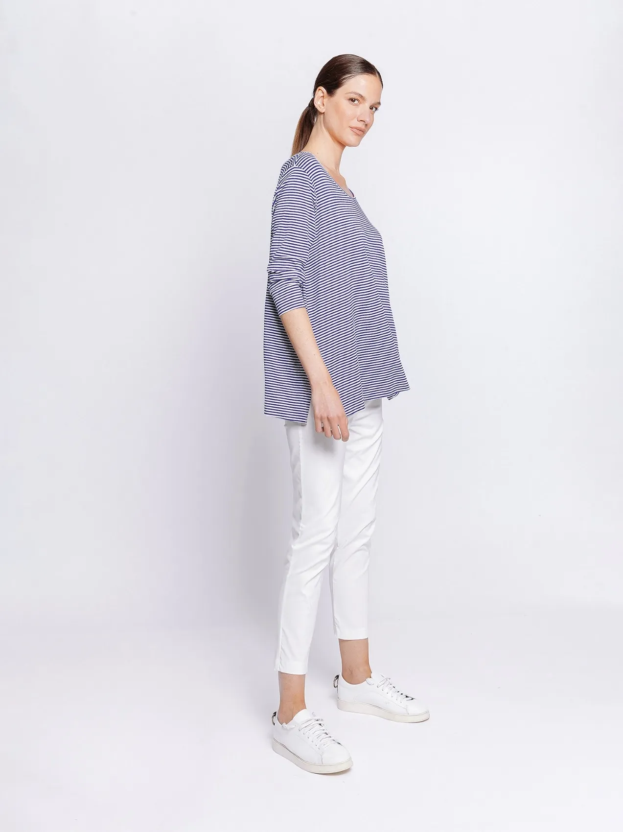 T-shirt lunga a righe BLU & GRIGIE