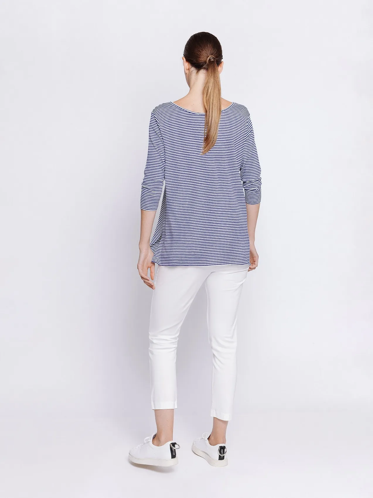 T-shirt lunga a righe BLU & GRIGIE