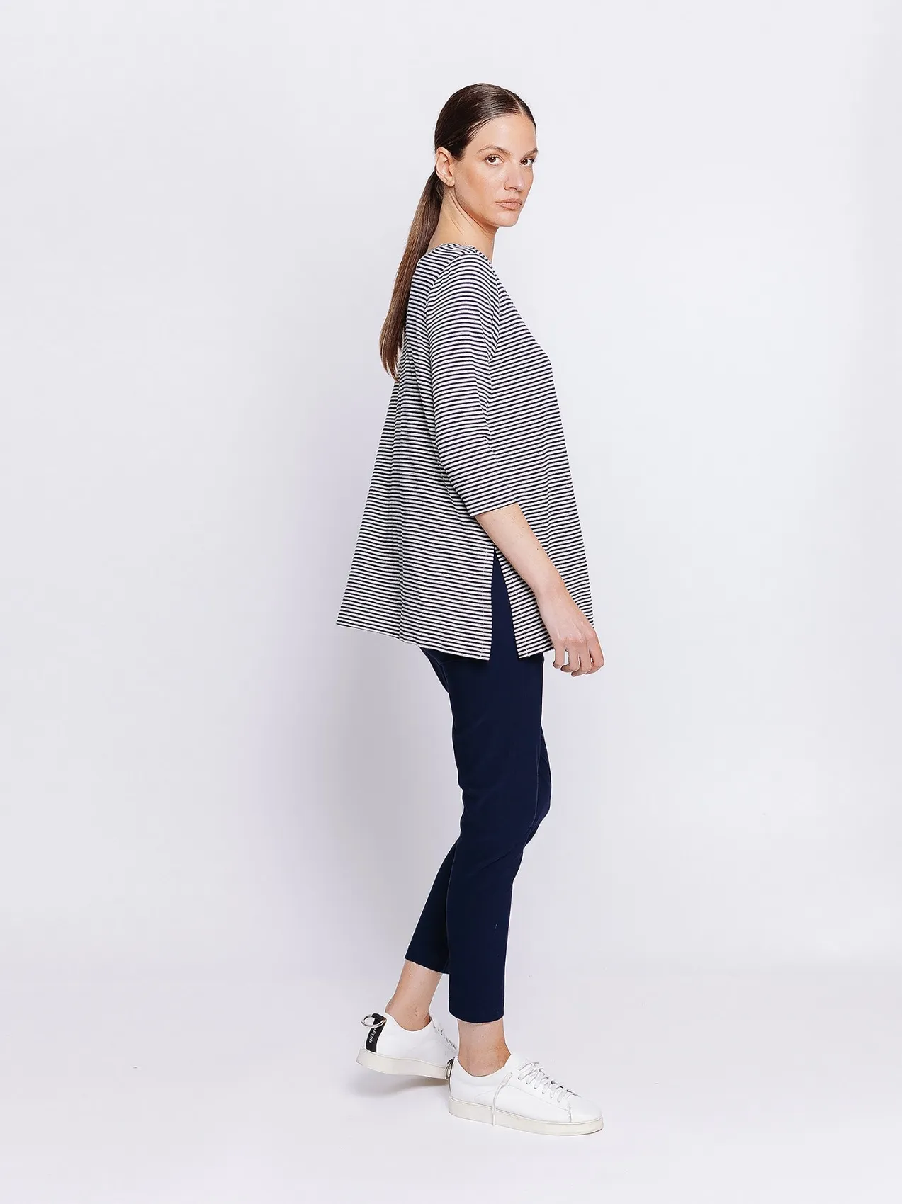 T-shirt lunga a righe BLU & GRIGIE