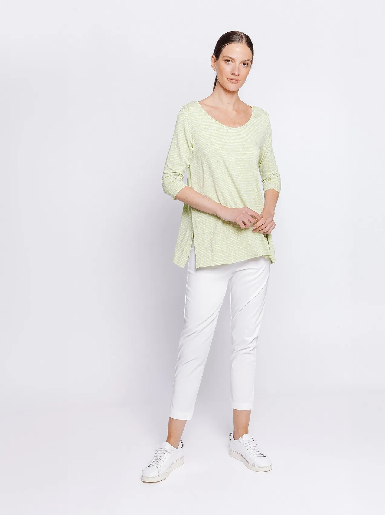 T-shirt lunga a righe BLU & GRIGIE
