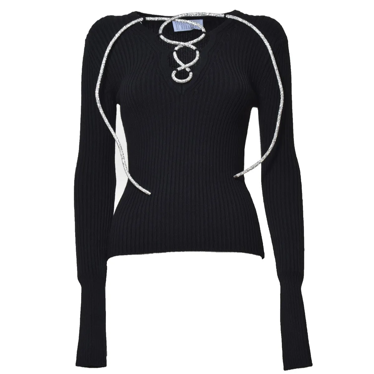 Top in maglia a coste di lana nera con strass Giuseppe Di Morabito