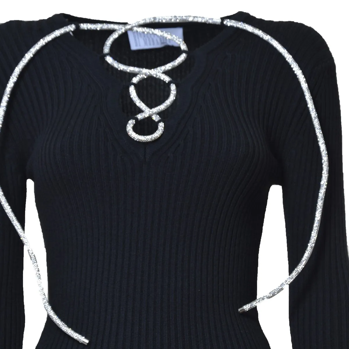 Top in maglia a coste di lana nera con strass Giuseppe Di Morabito