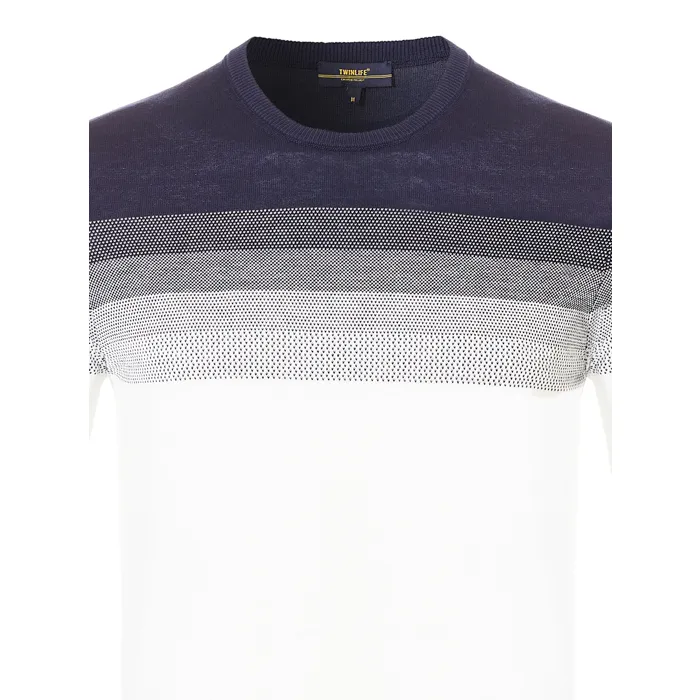 Twinlife t-shirt girocollo in jersey a righe Blu scuro