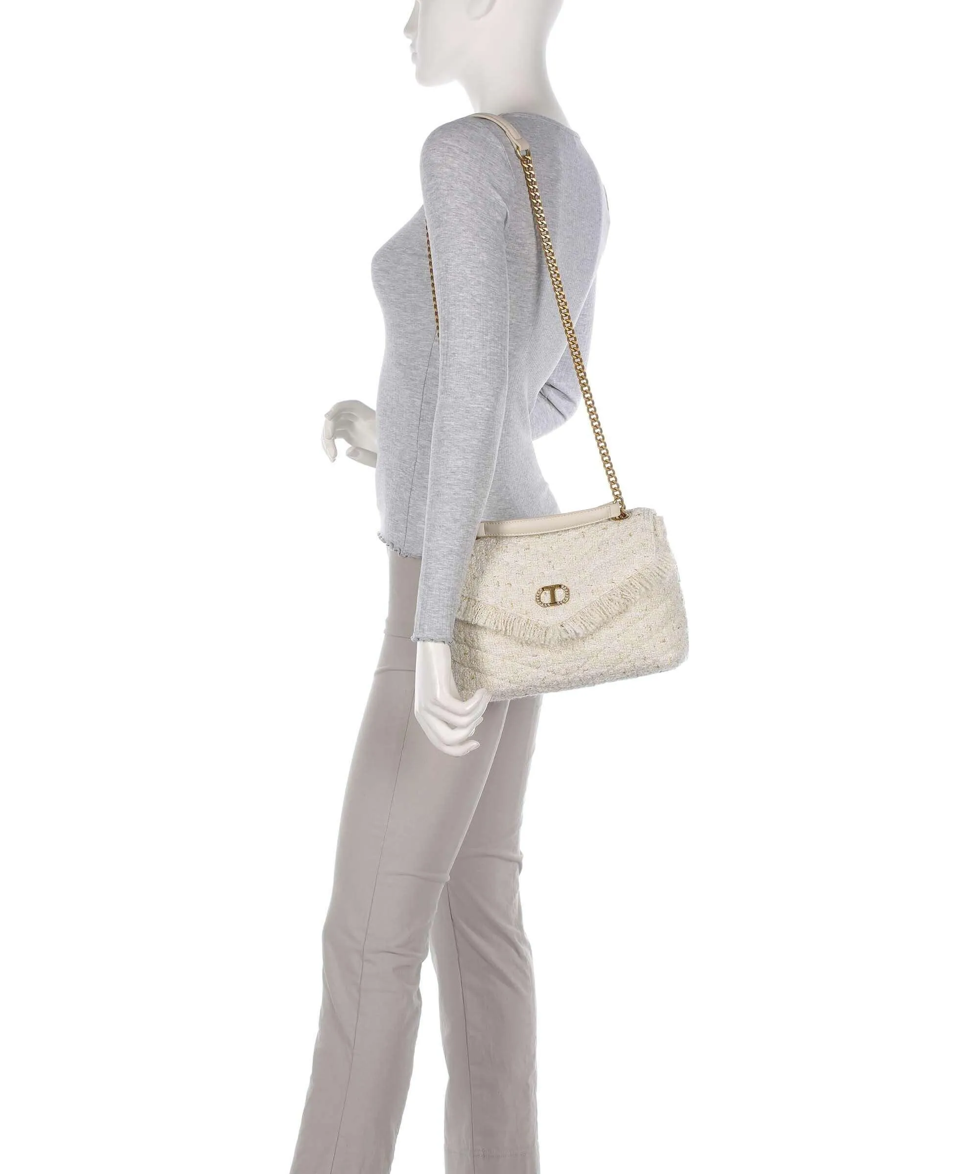  Twinset Dreamy Tweed Borsa a spalla poliestere, pelle sintetica avorio  