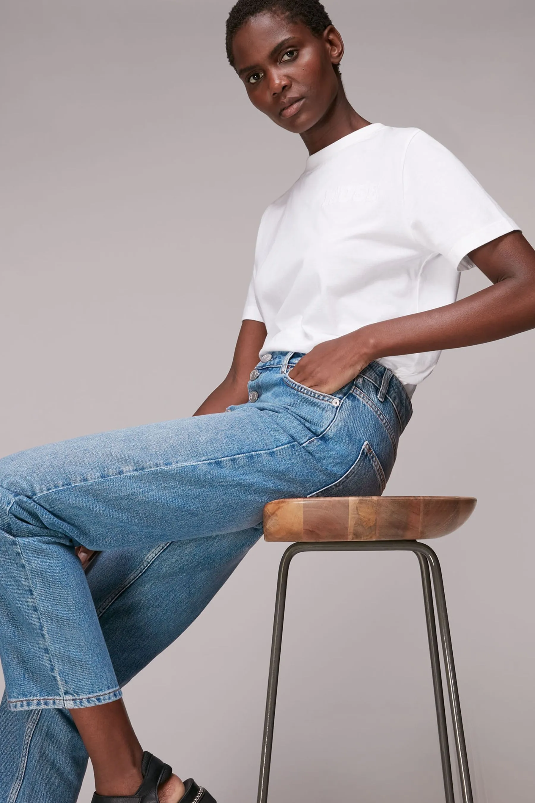 Whistles 100% cotone Authentic Hollie Button Jeans corti    